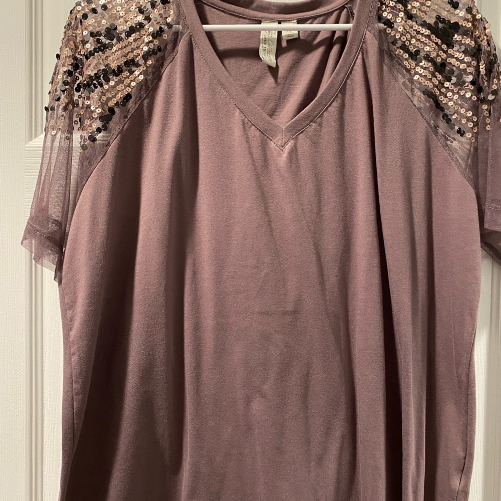 Cato Sequin Embellished Mauve Top - Picture 3 of 6